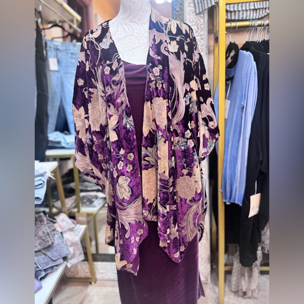 Velvet Burnout Kimono in Purple